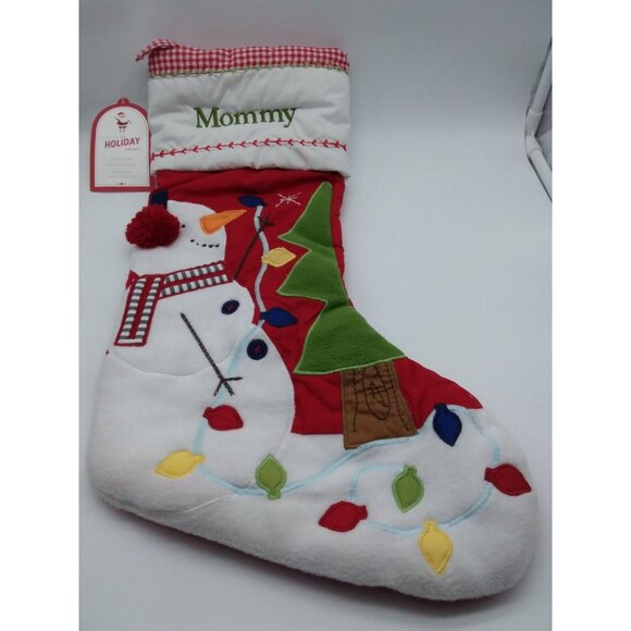 Pottery Barn Kids Christmas Stocking Snowman Mommy Holiday Quilted Red - Picture 2 of 10